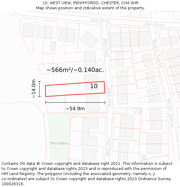 10, WEST VIEW, PENYFFORDD, CHESTER, CH4 0HR: Plot and title map