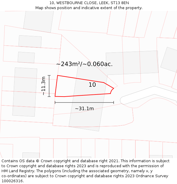 10, WESTBOURNE CLOSE, LEEK, ST13 8EN: Plot and title map