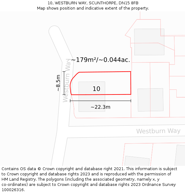 10, WESTBURN WAY, SCUNTHORPE, DN15 8FB: Plot and title map