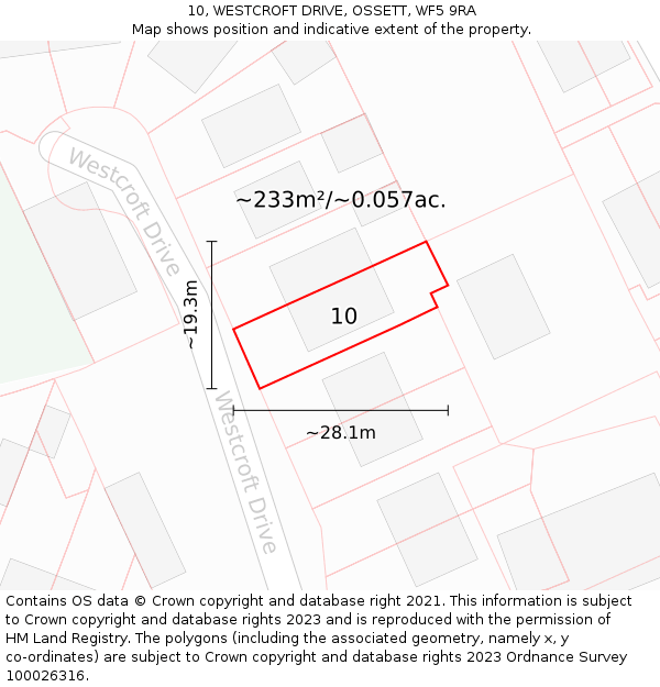 10, WESTCROFT DRIVE, OSSETT, WF5 9RA: Plot and title map