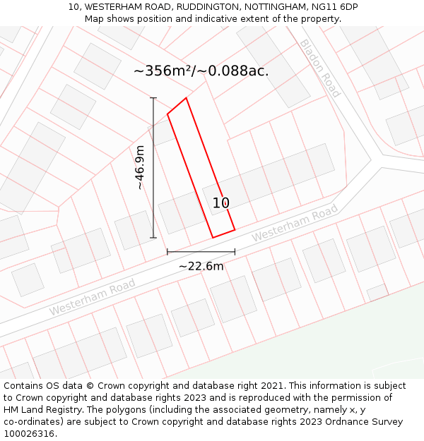 10, WESTERHAM ROAD, RUDDINGTON, NOTTINGHAM, NG11 6DP: Plot and title map