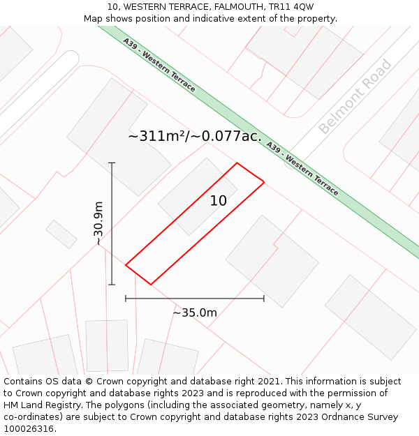 10, WESTERN TERRACE, FALMOUTH, TR11 4QW: Plot and title map