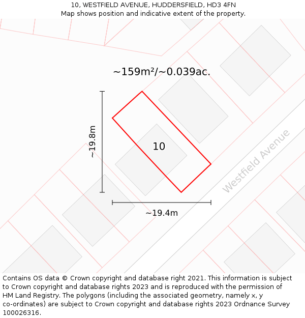 10, WESTFIELD AVENUE, HUDDERSFIELD, HD3 4FN: Plot and title map