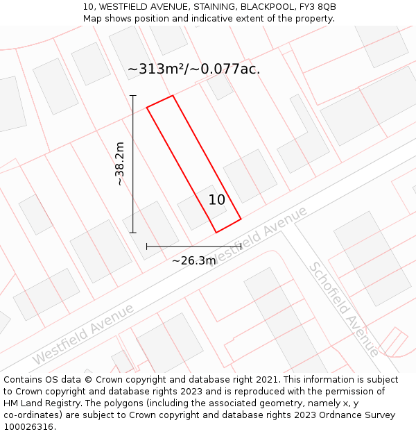 10, WESTFIELD AVENUE, STAINING, BLACKPOOL, FY3 8QB: Plot and title map