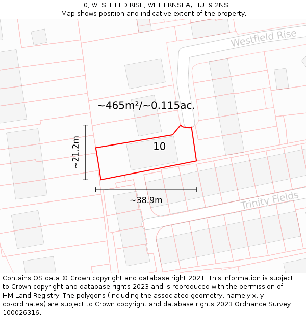 10, WESTFIELD RISE, WITHERNSEA, HU19 2NS: Plot and title map