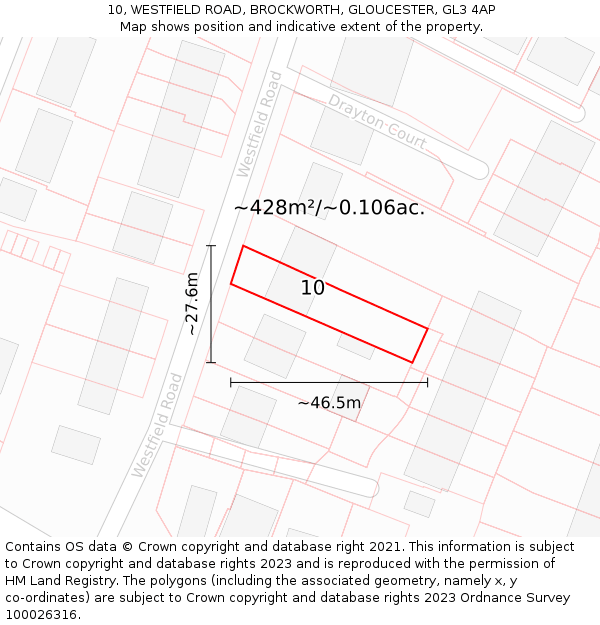 10, WESTFIELD ROAD, BROCKWORTH, GLOUCESTER, GL3 4AP: Plot and title map