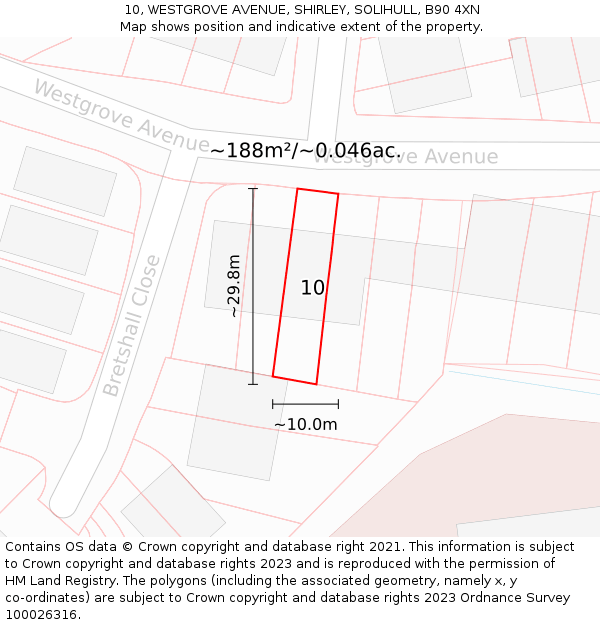 10, WESTGROVE AVENUE, SHIRLEY, SOLIHULL, B90 4XN: Plot and title map