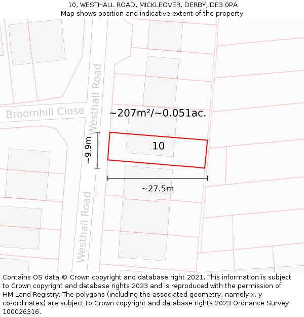 10, WESTHALL ROAD, MICKLEOVER, DERBY, DE3 0PA: Plot and title map