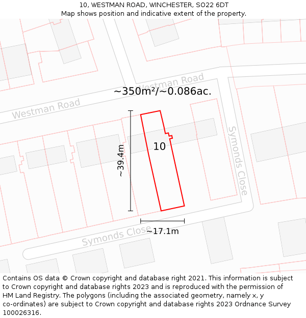 10, WESTMAN ROAD, WINCHESTER, SO22 6DT: Plot and title map