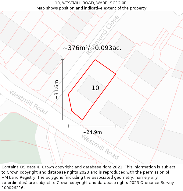 10, WESTMILL ROAD, WARE, SG12 0EL: Plot and title map