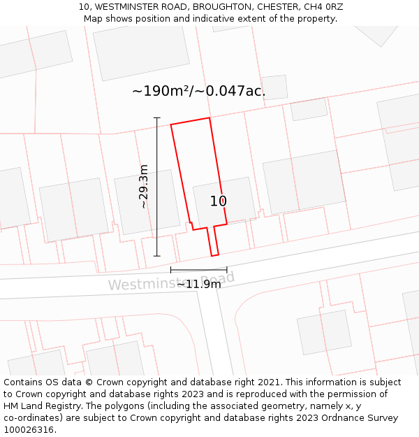 10, WESTMINSTER ROAD, BROUGHTON, CHESTER, CH4 0RZ: Plot and title map