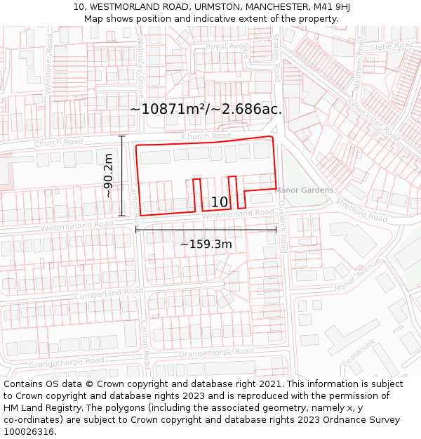 10, WESTMORLAND ROAD, URMSTON, MANCHESTER, M41 9HJ: Plot and title map