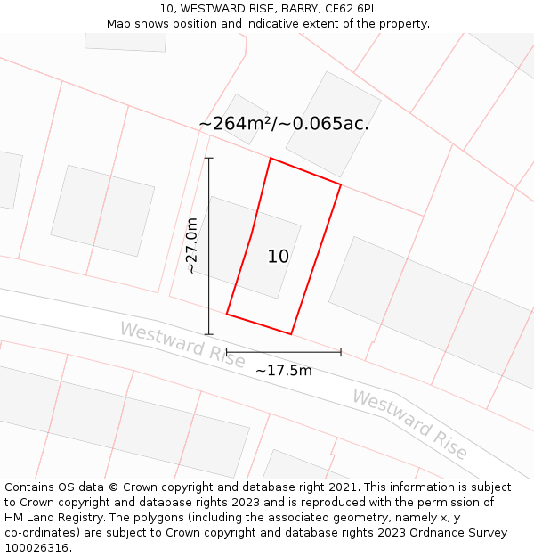 10, WESTWARD RISE, BARRY, CF62 6PL: Plot and title map