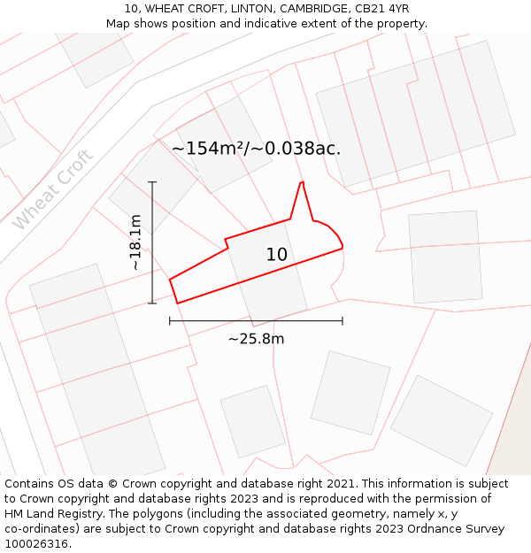 10, WHEAT CROFT, LINTON, CAMBRIDGE, CB21 4YR: Plot and title map