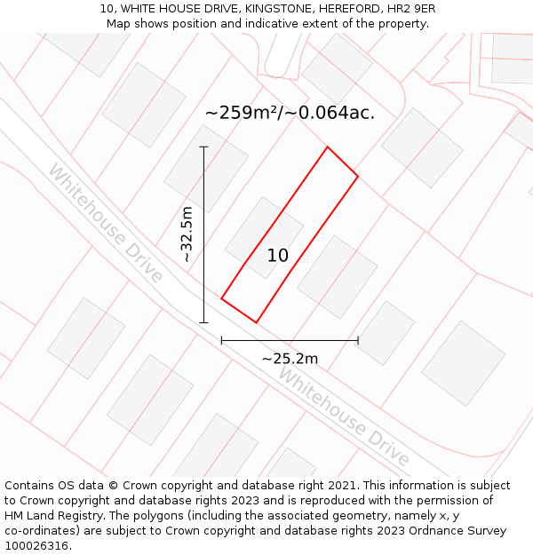 10, WHITE HOUSE DRIVE, KINGSTONE, HEREFORD, HR2 9ER: Plot and title map