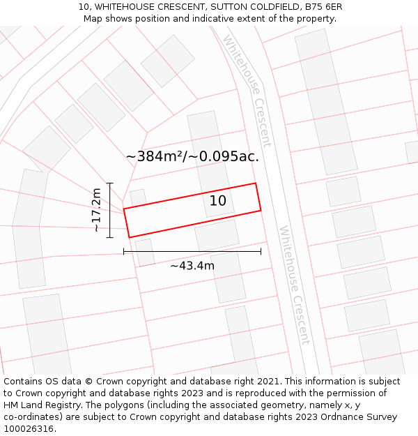 10, WHITEHOUSE CRESCENT, SUTTON COLDFIELD, B75 6ER: Plot and title map