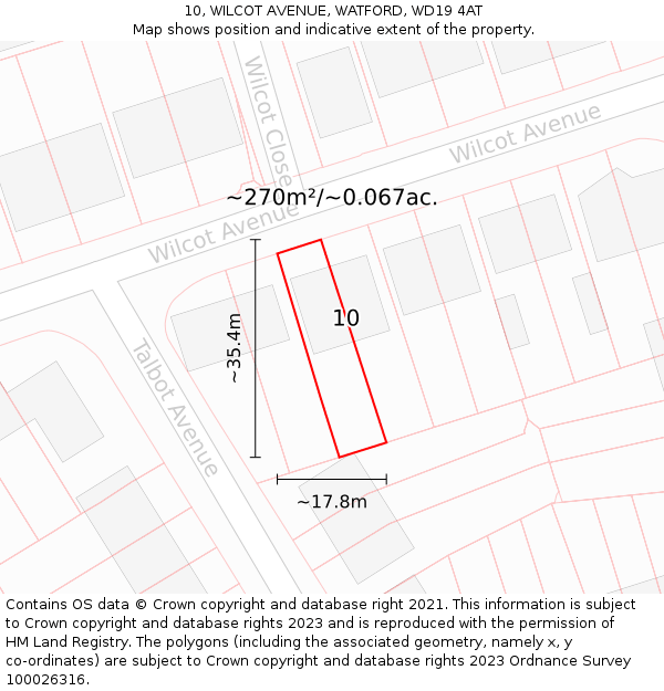 10, WILCOT AVENUE, WATFORD, WD19 4AT: Plot and title map