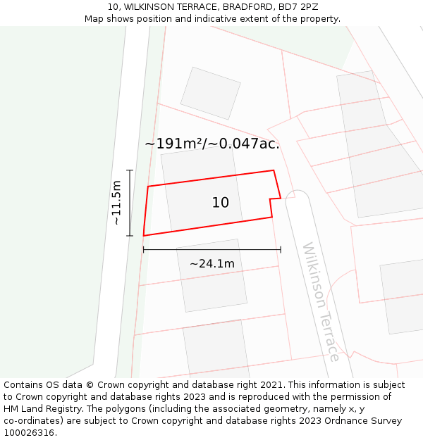 10, WILKINSON TERRACE, BRADFORD, BD7 2PZ: Plot and title map