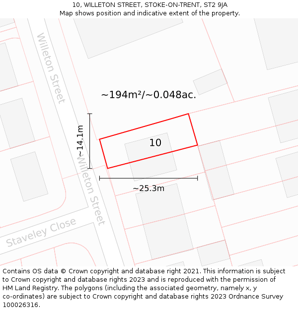 10, WILLETON STREET, STOKE-ON-TRENT, ST2 9JA: Plot and title map