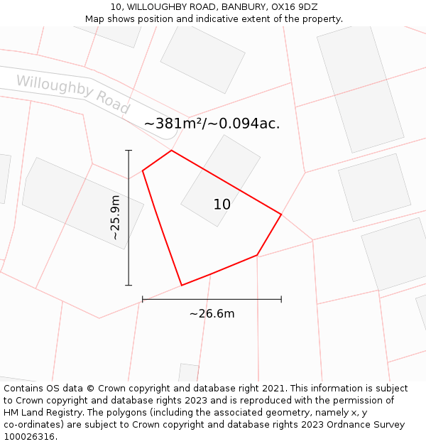 10, WILLOUGHBY ROAD, BANBURY, OX16 9DZ: Plot and title map