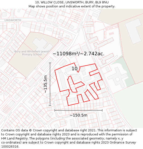 10, WILLOW CLOSE, UNSWORTH, BURY, BL9 8NU: Plot and title map