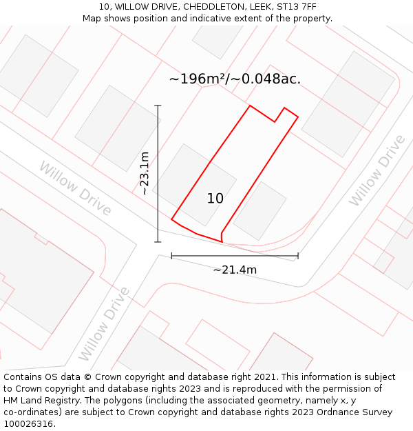 10, WILLOW DRIVE, CHEDDLETON, LEEK, ST13 7FF: Plot and title map