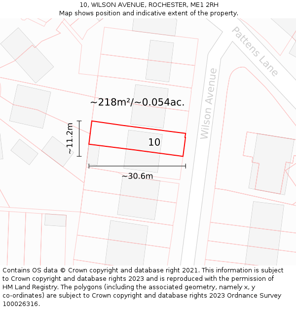 10, WILSON AVENUE, ROCHESTER, ME1 2RH: Plot and title map