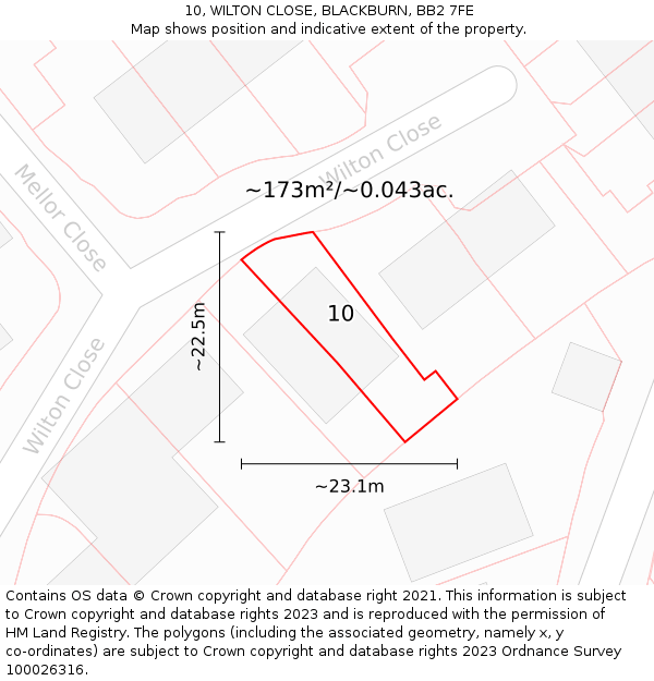 10, WILTON CLOSE, BLACKBURN, BB2 7FE: Plot and title map