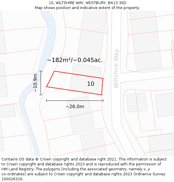 10, WILTSHIRE WAY, WESTBURY, BA13 3XD: Plot and title map