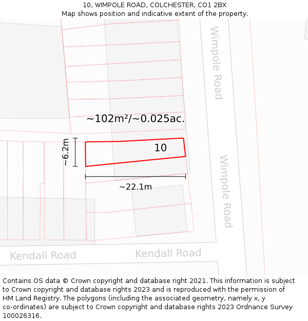 10, WIMPOLE ROAD, COLCHESTER, CO1 2BX: Plot and title map