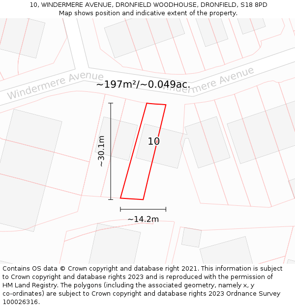 10, WINDERMERE AVENUE, DRONFIELD WOODHOUSE, DRONFIELD, S18 8PD: Plot and title map