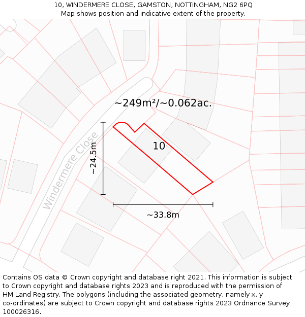 10, WINDERMERE CLOSE, GAMSTON, NOTTINGHAM, NG2 6PQ: Plot and title map