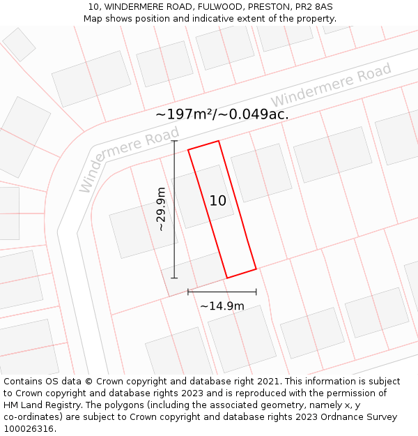 10, WINDERMERE ROAD, FULWOOD, PRESTON, PR2 8AS: Plot and title map