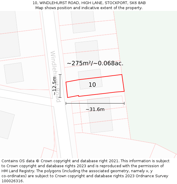 10, WINDLEHURST ROAD, HIGH LANE, STOCKPORT, SK6 8AB: Plot and title map