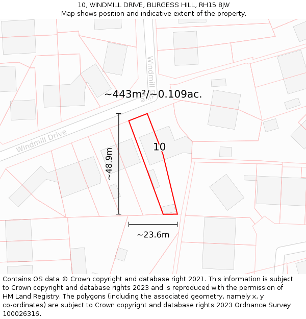 10, WINDMILL DRIVE, BURGESS HILL, RH15 8JW: Plot and title map