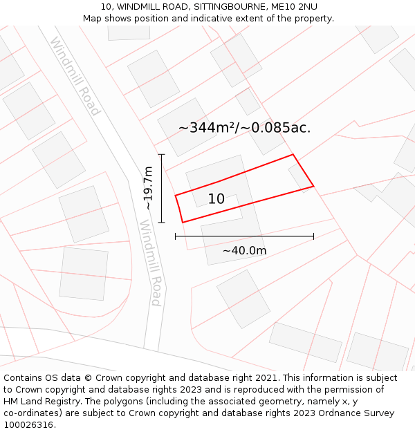 10, WINDMILL ROAD, SITTINGBOURNE, ME10 2NU: Plot and title map