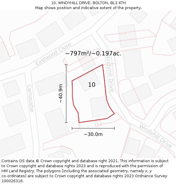 10, WINDYHILL DRIVE, BOLTON, BL3 4TH: Plot and title map