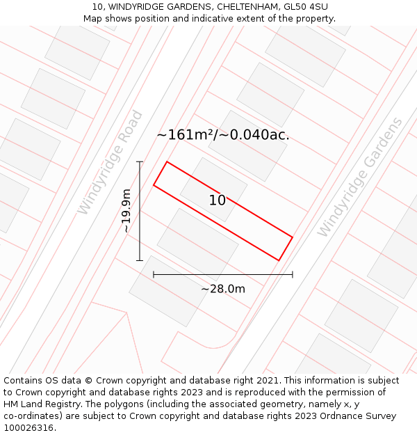 10, WINDYRIDGE GARDENS, CHELTENHAM, GL50 4SU: Plot and title map