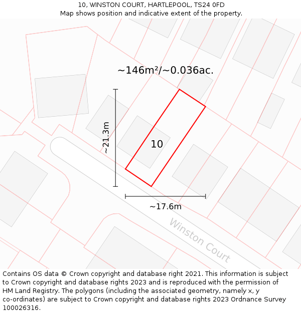 10, WINSTON COURT, HARTLEPOOL, TS24 0FD: Plot and title map