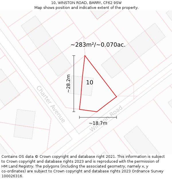 10, WINSTON ROAD, BARRY, CF62 9SW: Plot and title map