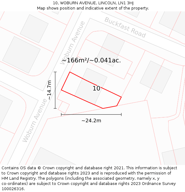 10, WOBURN AVENUE, LINCOLN, LN1 3HJ: Plot and title map