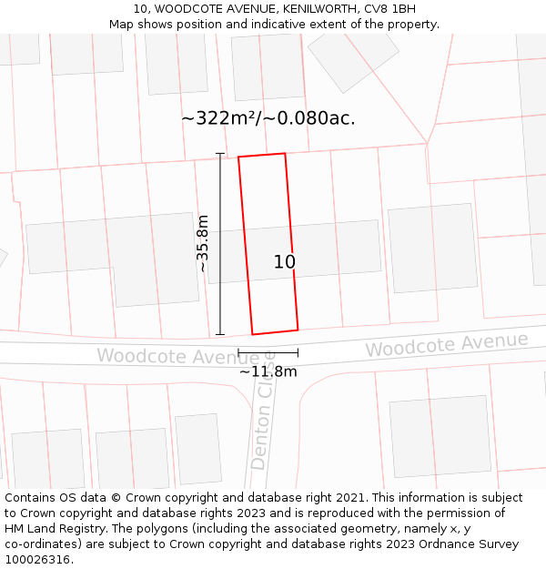 10, WOODCOTE AVENUE, KENILWORTH, CV8 1BH: Plot and title map