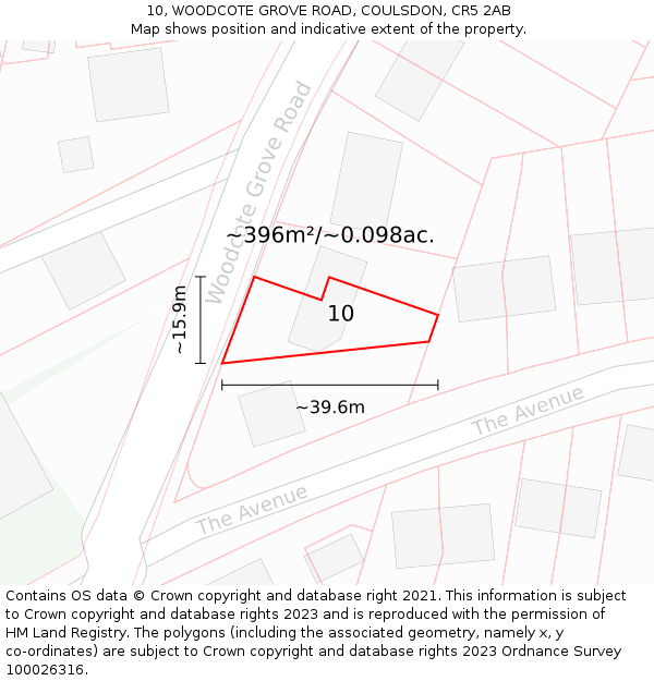 10, WOODCOTE GROVE ROAD, COULSDON, CR5 2AB: Plot and title map