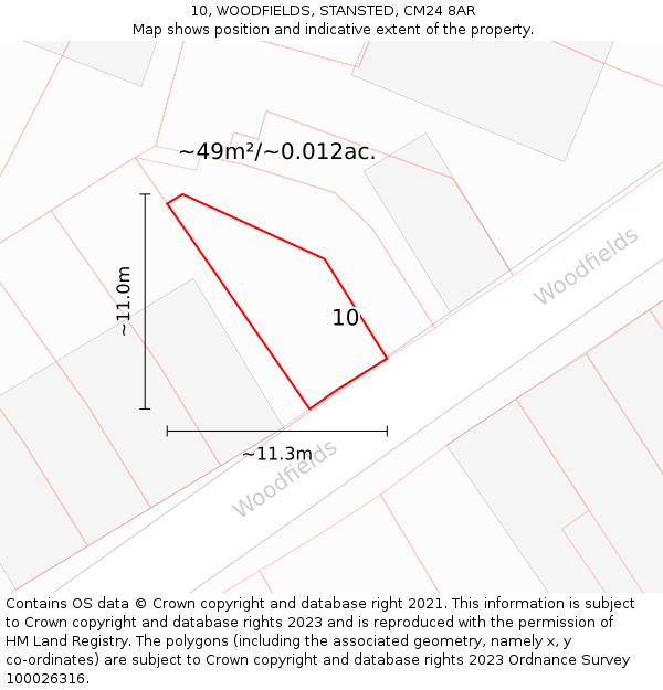 10, WOODFIELDS, STANSTED, CM24 8AR: Plot and title map