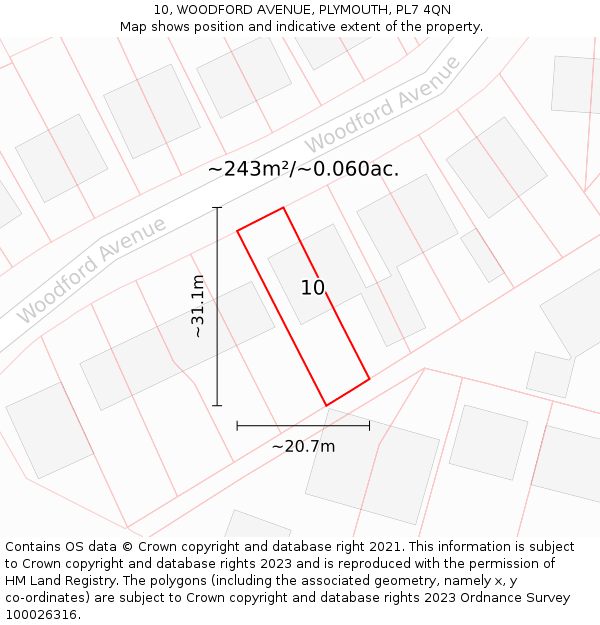 10, WOODFORD AVENUE, PLYMOUTH, PL7 4QN: Plot and title map