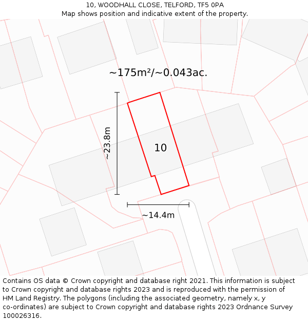 10, WOODHALL CLOSE, TELFORD, TF5 0PA: Plot and title map