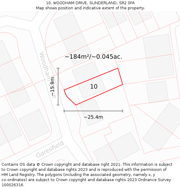 10, WOODHAM DRIVE, SUNDERLAND, SR2 0FA: Plot and title map