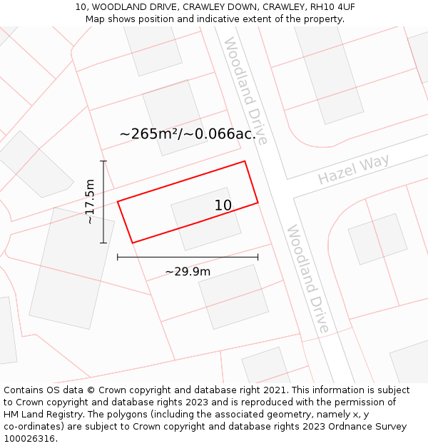 10, WOODLAND DRIVE, CRAWLEY DOWN, CRAWLEY, RH10 4UF: Plot and title map