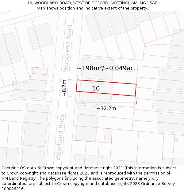 10, WOODLAND ROAD, WEST BRIDGFORD, NOTTINGHAM, NG2 5AB: Plot and title map