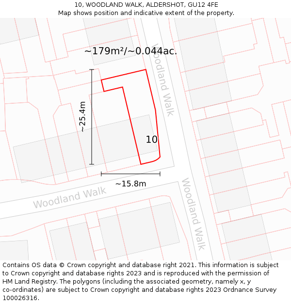 10, WOODLAND WALK, ALDERSHOT, GU12 4FE: Plot and title map